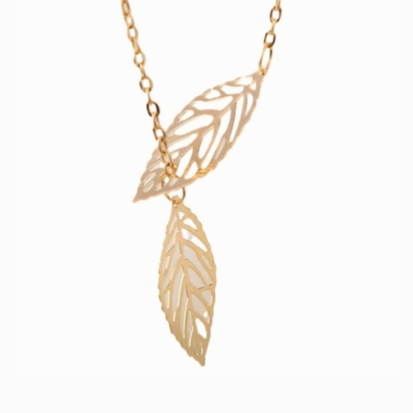 Gold Lasercut Lariate Leaf Choker Necklace Floral Plant Leafs Alloy Necklaces - Picture 4 of 16